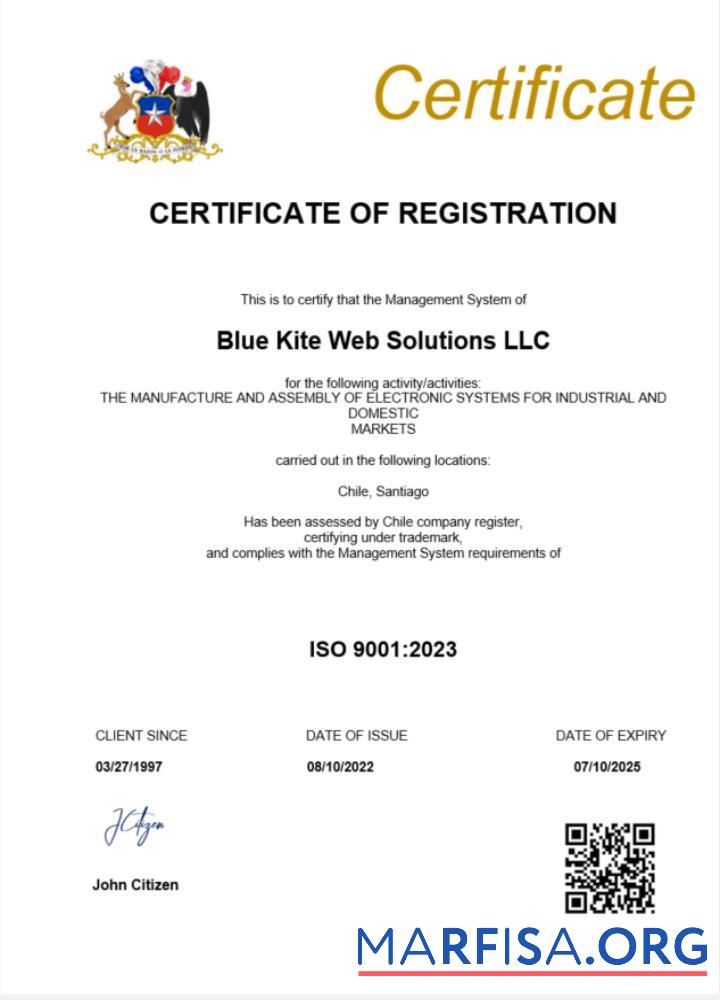 Blank Chile certificate of registration Word and PDF template